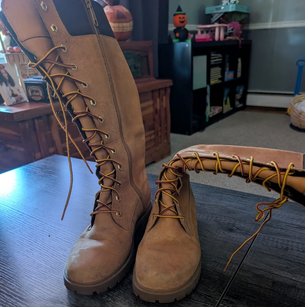 Tall, lace-up Timberland boots